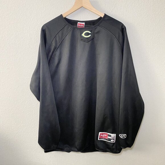 Men’s Rawlings Baseball Warmup Jersey Black Long Sleeved Large - Oversized - Picture 1 of 8